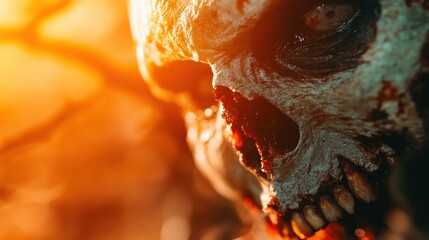 Wall Mural - Close-up of a skull with dramatic lighting and eerie ambiance, atmospheric background.