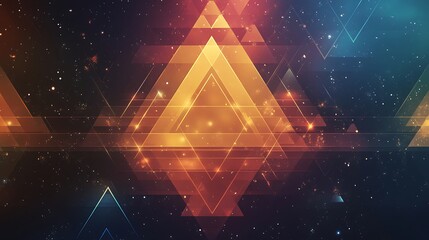Poster - Abstract geometric background with glowing triangles and a starry night sky.