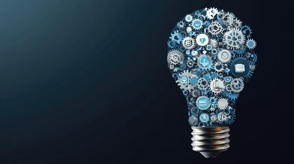 Poster - Discover creativity and innovation with this light bulb composed of gears, representing ideas and technology.