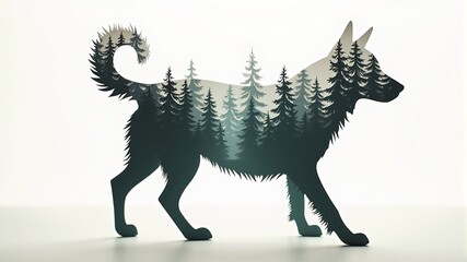 Wall Mural - a drawing of a black wolf with trees in the background