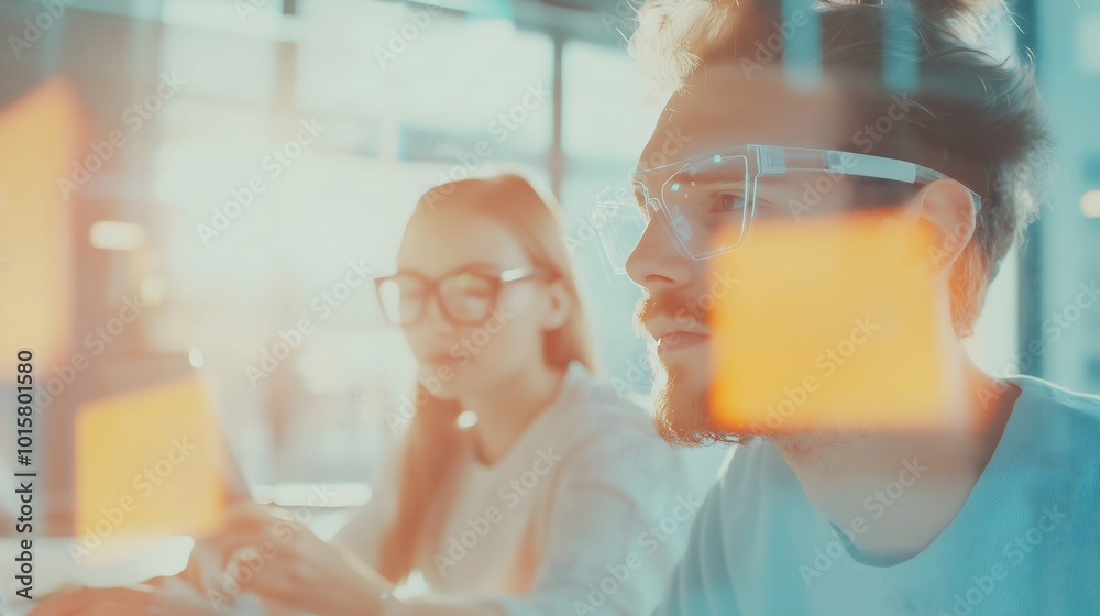 Blur, defocus Background banner IT startup. UX developer and a UI ...