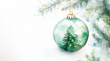 Aufkleber - A decorative green Christmas ornament featuring a tree design, surrounded by pine branches for a festive holiday ambiance