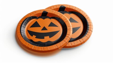 Aufkleber - Two orange paper plates with a pumpkin face on them