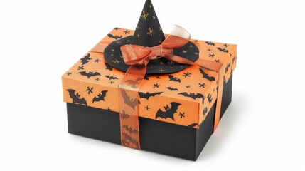 Poster - A box with a black and orange hat on top of it