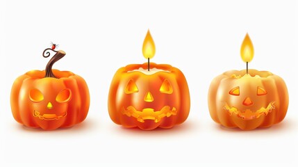 Poster - Three pumpkins with faces on them, one with a bug on it
