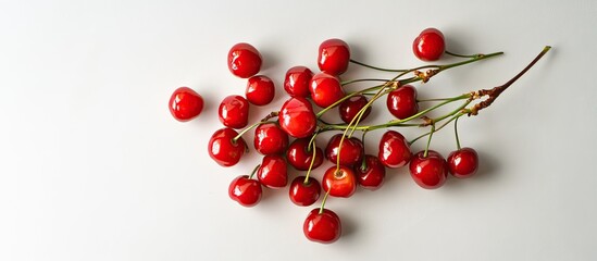 Wall Mural - Fresh Red Cherries on a White Background