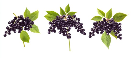 Canvas Print - Three Branches of Elderberries Isolated on White Background