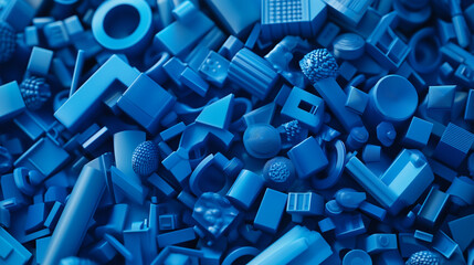 Wall Mural - Blue 3D Shapes neatly organized to make a Tech abstract wallpaper.
