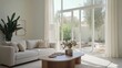 © Thi - A bright living room featuring contemporary furniture in neutral tones, complemented by natural lighting streaming in from large windows