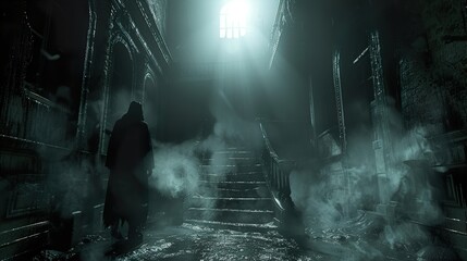 Canvas Print - Dark and Mysterious Hallway in a Haunted Mansion