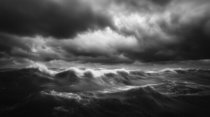 Wall Mural - Rough Seas with Stormy Clouds Overhead. Dark, Powerful Nature Image.
