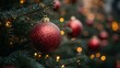 © Jennifer - A Close-Up of a Red Glittery Ornament Hanging on a Christmas Tree