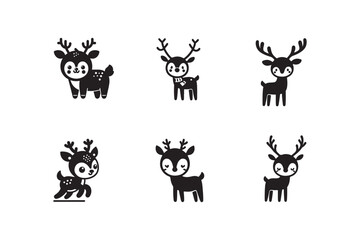 Cute Reindeer icon black and white silhouette