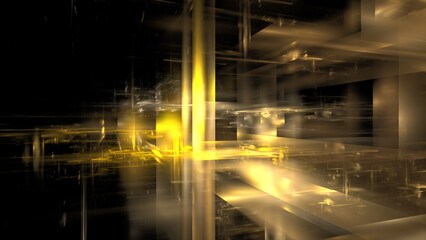Fototapete - A mesmerizing display of abstract digital art featuring swirling golden light and intricate geometric patterns against a dark backdrop, creating an immersive and captivating atmosphere