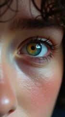 Close-up of heterochromatic eye with striking yellow and blue colors