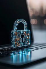 Poster - a digital padlock graphic displayed on a laptop, symbolizing secure internet browsing and cyber secu