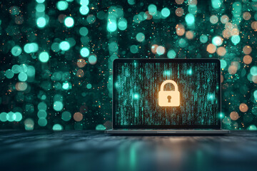 Aufkleber - a modern laptop showing a digital padlock on its screen, surrounded by coding symbols, symbolizing s