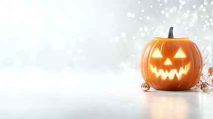 Halloween pumpkin with a spooky face on a white isolated background.