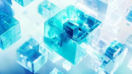 Poster - abstract advanced technology blue cube