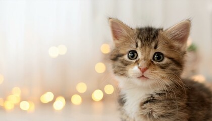 cute happy Kitten in the room, really, high quality photos, light background, copy space