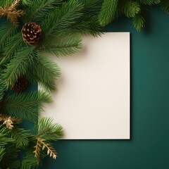 Empty paper on Christmas green background with fir branches