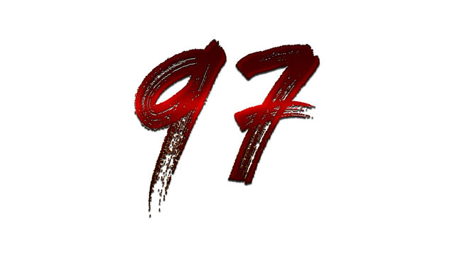 3D blood red number design of 97 on white background.