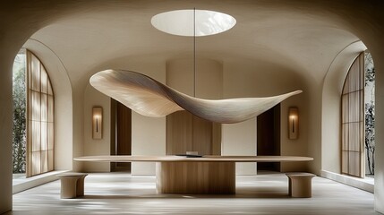 Poster - Minimalist Wooden Dining Area Design with Unique Decor
