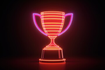neon trophy on dark background, symbolizing achievement and competition.