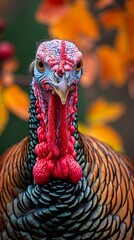 Poster - Close Up Portrait of a Wild Turkey with Colorful Feathers