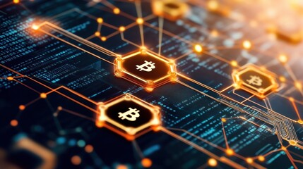 Aufkleber - Bitcoin Cryptocurrency Network Blockchain Technology Concept
