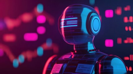 Aufkleber - Futuristic Robot Artificial Intelligence AI Cyborg Head in Neon Lights