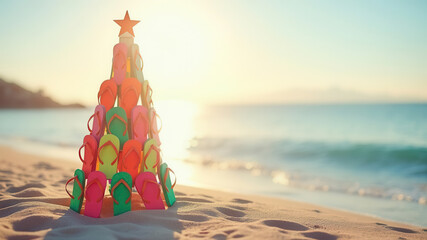 Wall Mural - cute flipflops christmas tree with copy space