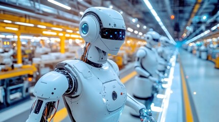 Poster - Futuristic Robot Assembly Line in Modern Factory