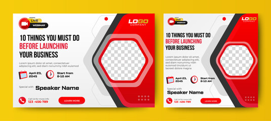 Online Business live webinar banner invitation and social media post template. Business webinar invitation design. Vector