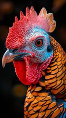 Close Up Portrait of a Rooster with Vibrant Feathers