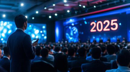 A business conference stage with the number 