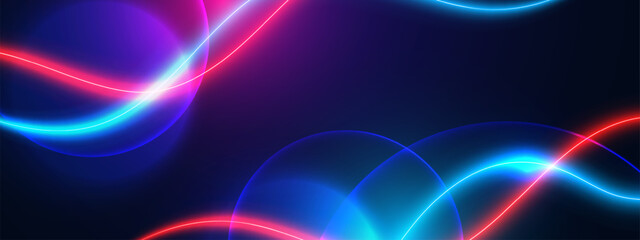 Technology futuristic background with neon light lines. Vector illustration.