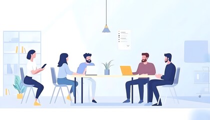 Poster - A team of four colleagues working together in an office