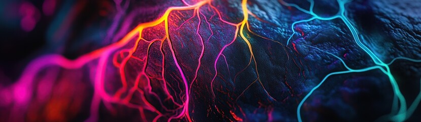 Poster - Close-up of neon, glowing, hyper-realistic veins on skin
