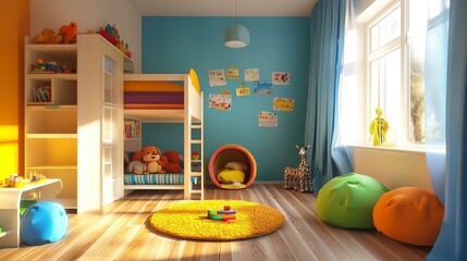 Sticker - Modern child's room photo, wood flooring  