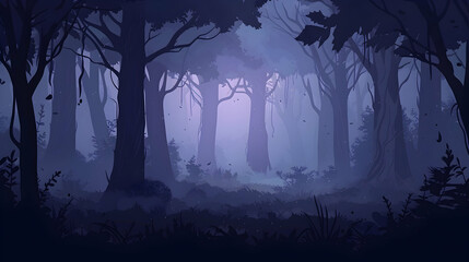 Poster - Dark forest 2D mobile game background, dark forest environment, horror background, Generated by AI