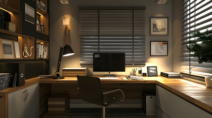 Poster - Front view of a home office desk