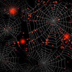 Poster - Real creepy spider webs silhouette isolated on black banner panorama . Halloween background template