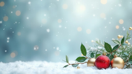 Wall Mural - Beautiful holidays background with snow and copy space