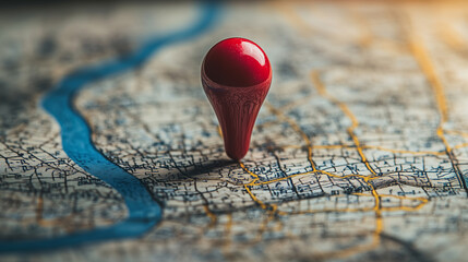 Wall Mural - red pin pointing location showing travel destination on map