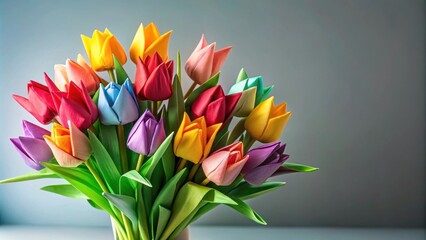 Poster - Spring bouquet of tulips made in origami style art , spring, bouquet, tulips, origami, art,paper, craft, handmade