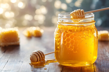 Poster - jar of honey with honeycombs