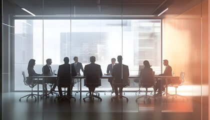 Poster - Silhouetted Businesspeople in a Modern Office Meeting Room