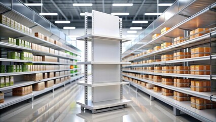 Poster - Blank products on supermarket shelves with square wobbler. Mockup, blank, products, supermarket, shelves, square, wobbler, mockup