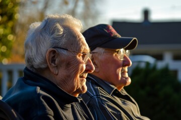 Wall Mural - Portrait of an elderly couple on a bench in the park.